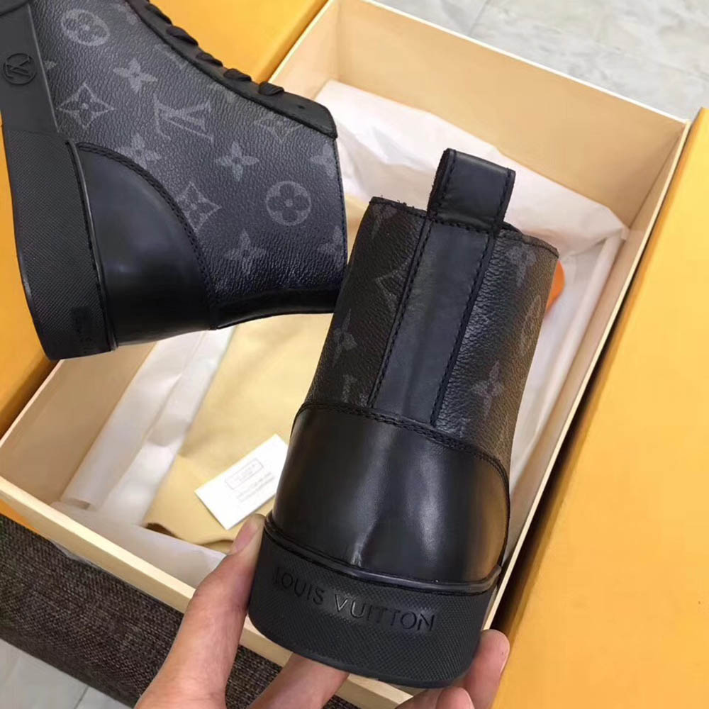 Louis Vuitton Black Leather High Top Sneakers - DesignerGu