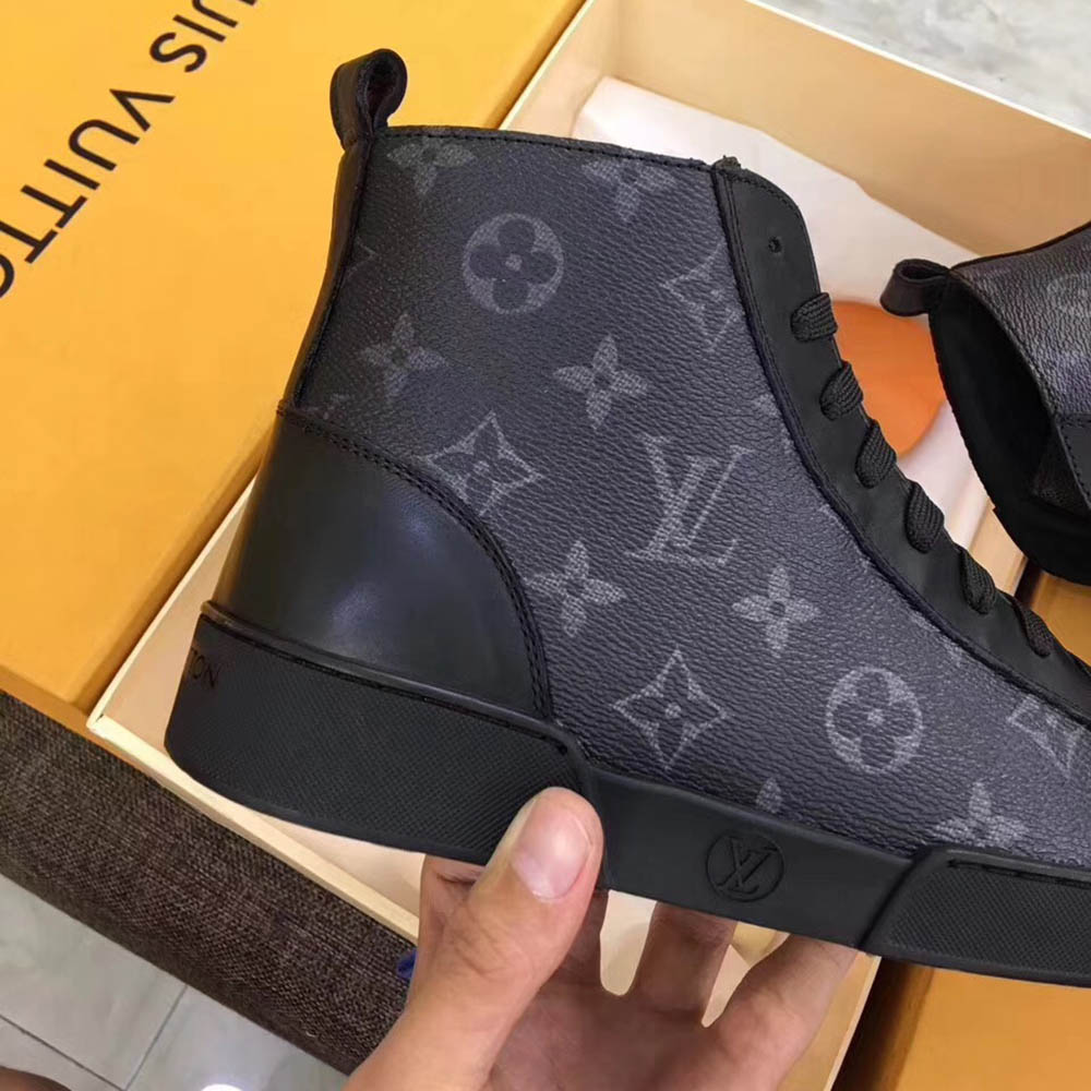 Louis Vuitton Black Leather High Top Sneakers - DesignerGu