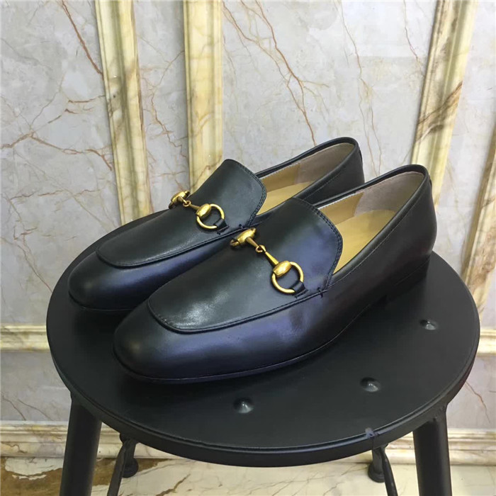 Gucci Jordaan Black Leather Loafers - DesignerGu