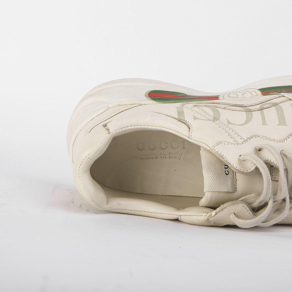 Gucci Rhyton  Logo Ivory Leather Sneaker - DesignerGu