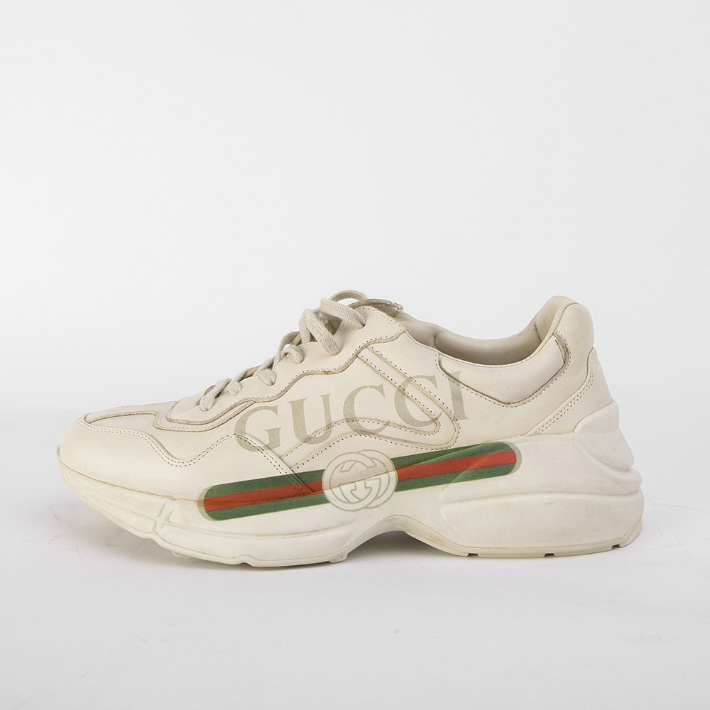 Gucci Rhyton  Logo Ivory Leather Sneaker - DesignerGu