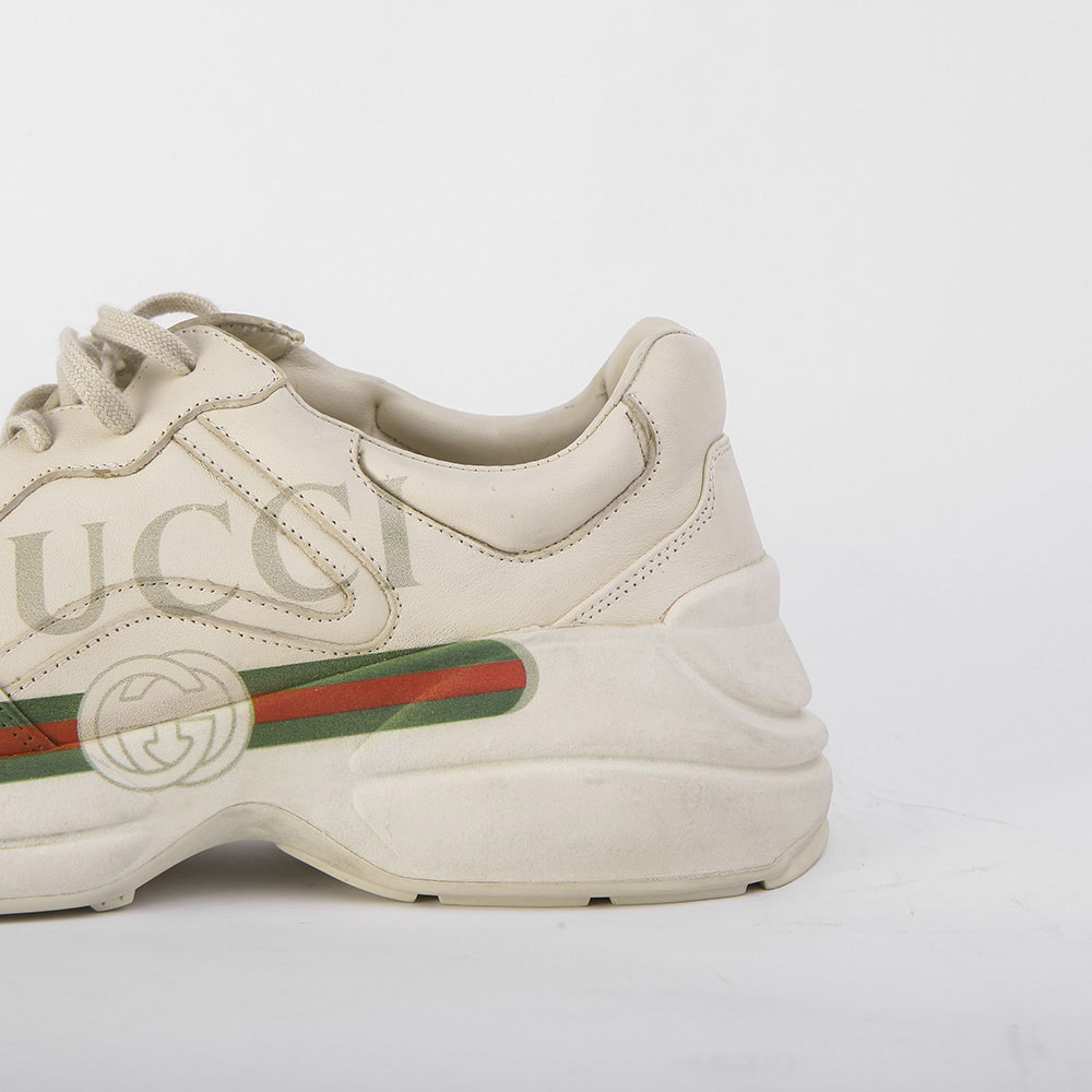 Gucci Rhyton  Logo Ivory Leather Sneaker - DesignerGu