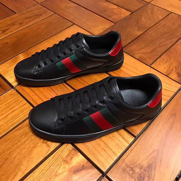 Gucci Ace Black Leather Sneaker - DesignerGu