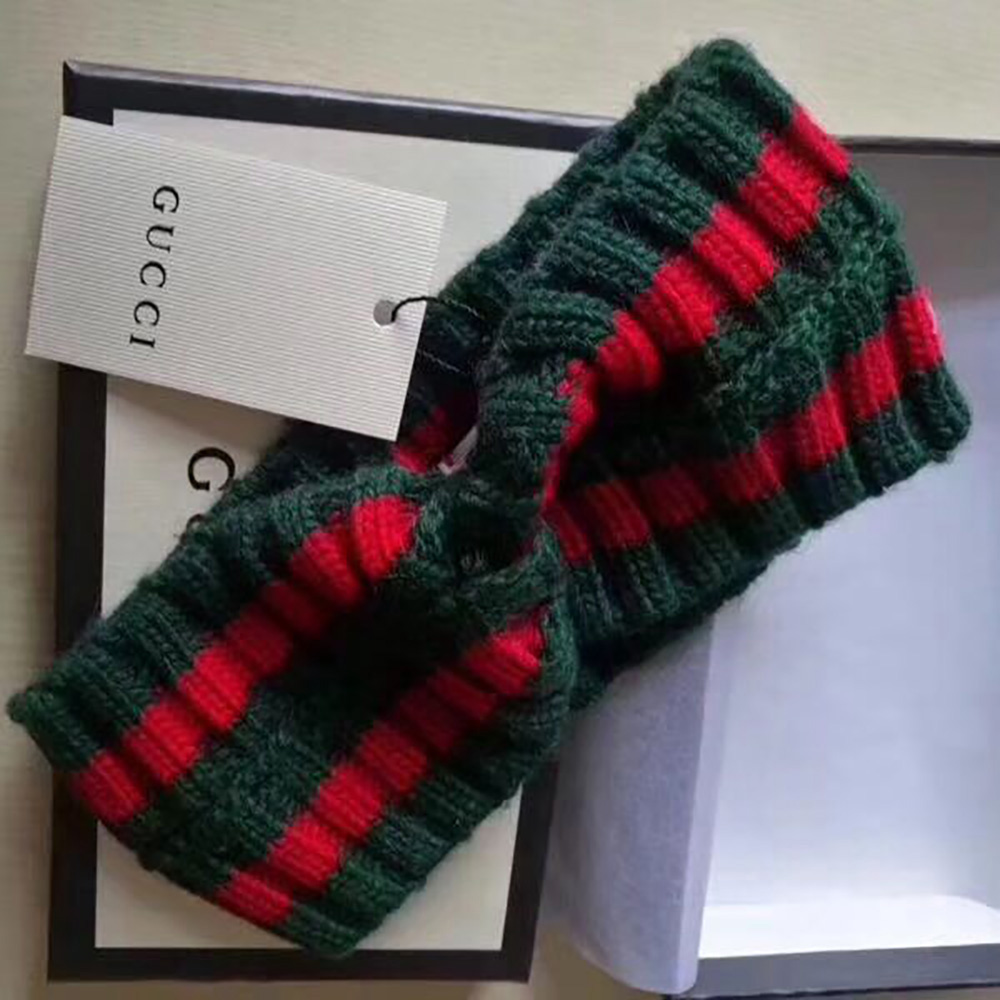 Gucci Green And Red Wool Web Headband  - DesignerGu