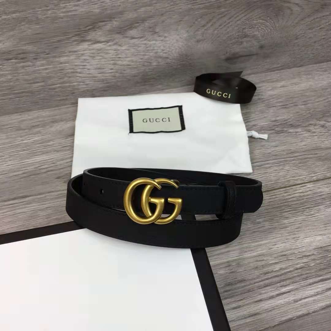 Gucci Leather Black Belt With Double G Golden Buckle (2CM) - DesignerGu