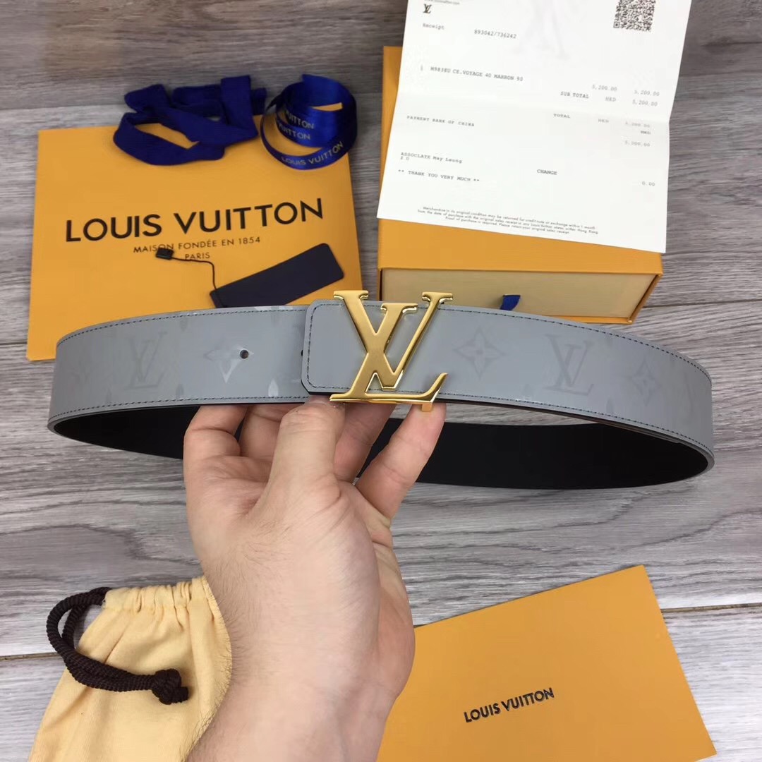 Louis Vuitton Grey 40MM Reversible Belt (Gold Buckle) - DesignerGu