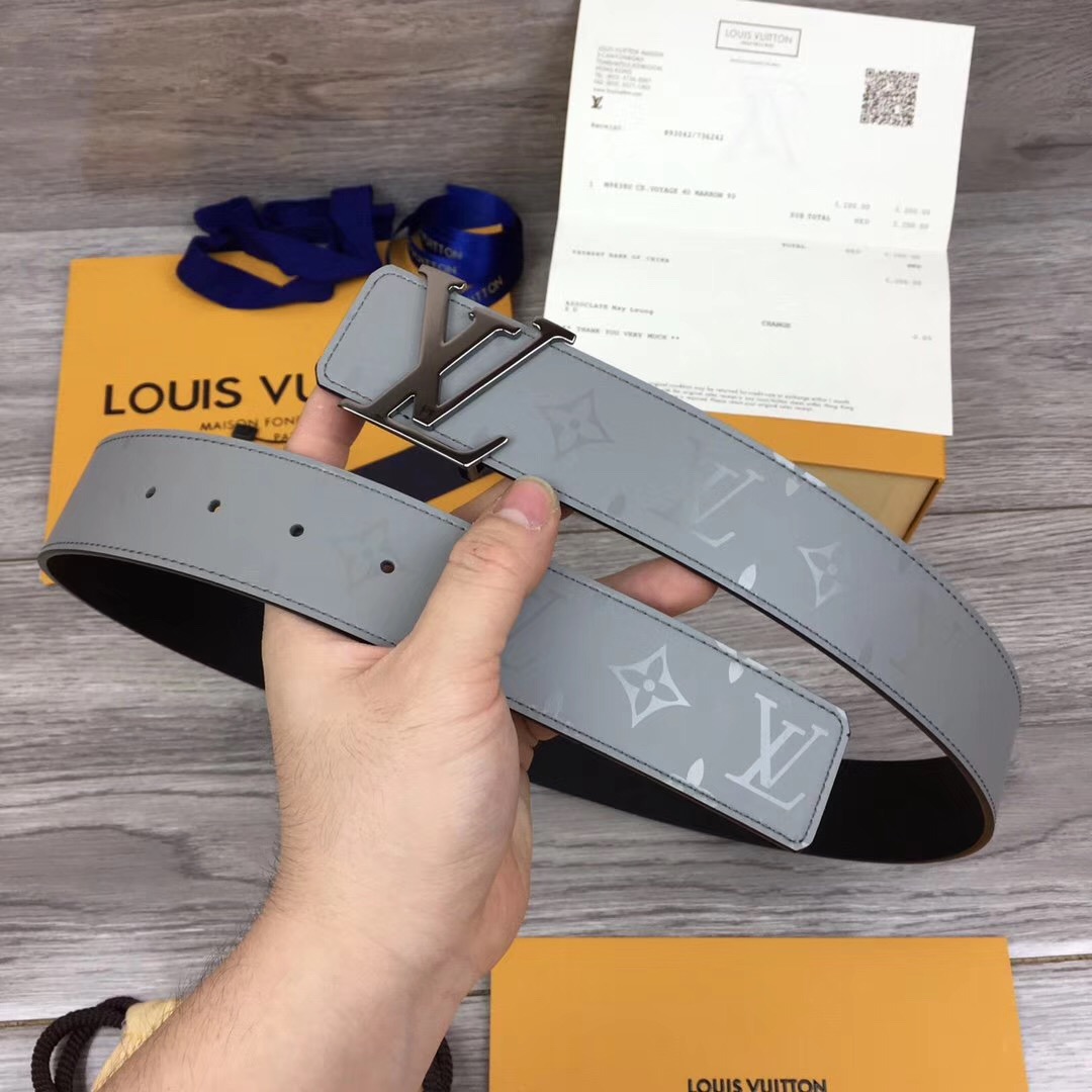 Louis Vuitton Grey 40MM Reversible Belt (Gun Color Buckle) - DesignerGu