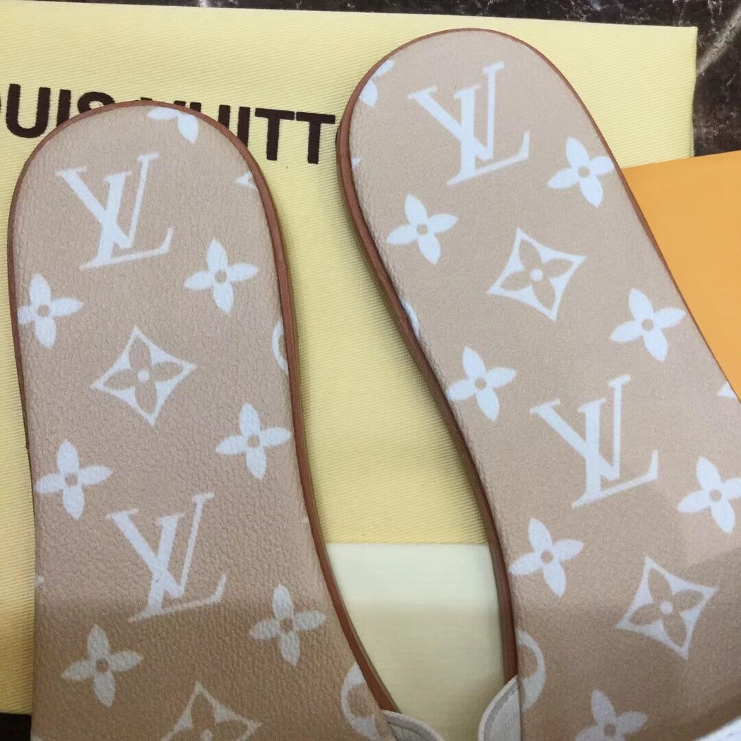 Louis Vuitton Lock It Flat Mule In White/ Moka Brown - DesignerGu