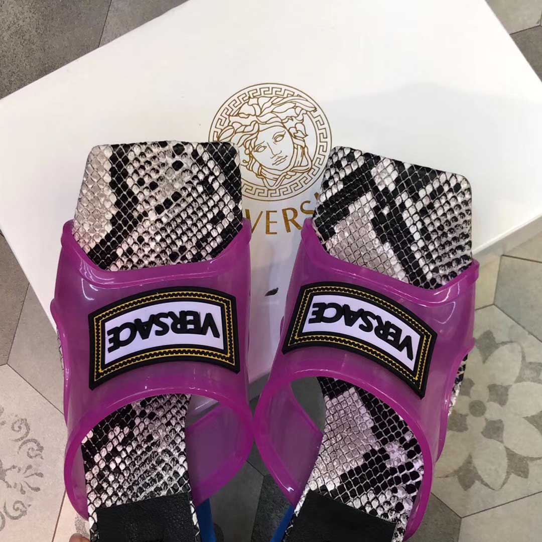 Versace 90S Vintage Logo Mid Heel Sandals (Purple) - DesignerGu