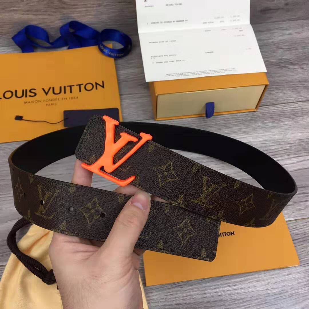 Louis Vuitton Shape Monogram Belt With Orange Buckle - DesignerGu