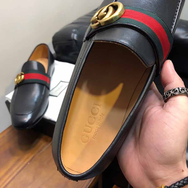 Gucci Leather Loafer With GG Web - DesignerGu