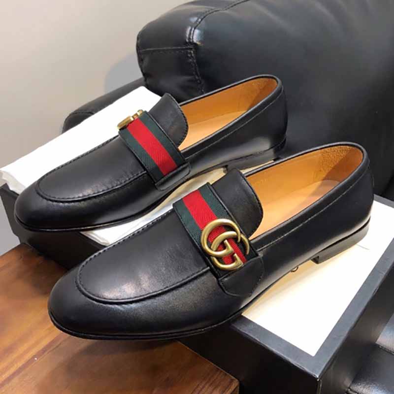 Gucci Leather Loafer With GG Web - DesignerGu