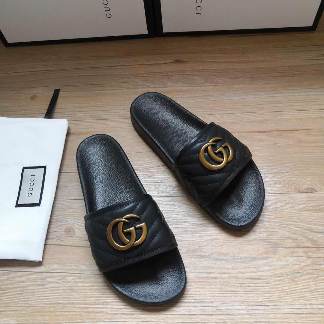 Gucci Black Double G Slippers - DesignerGu