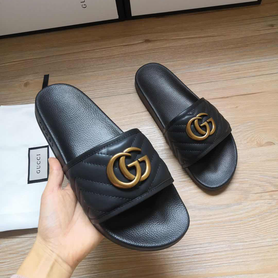 Gucci Black Double G Slippers - DesignerGu