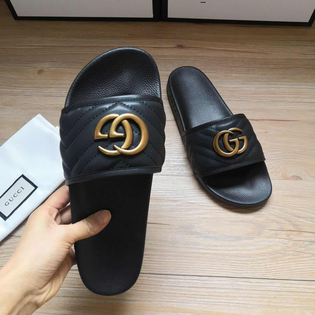 Gucci Black Double G Slippers - DesignerGu