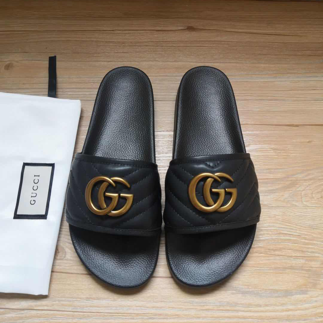 Gucci Black Double G Slippers - DesignerGu