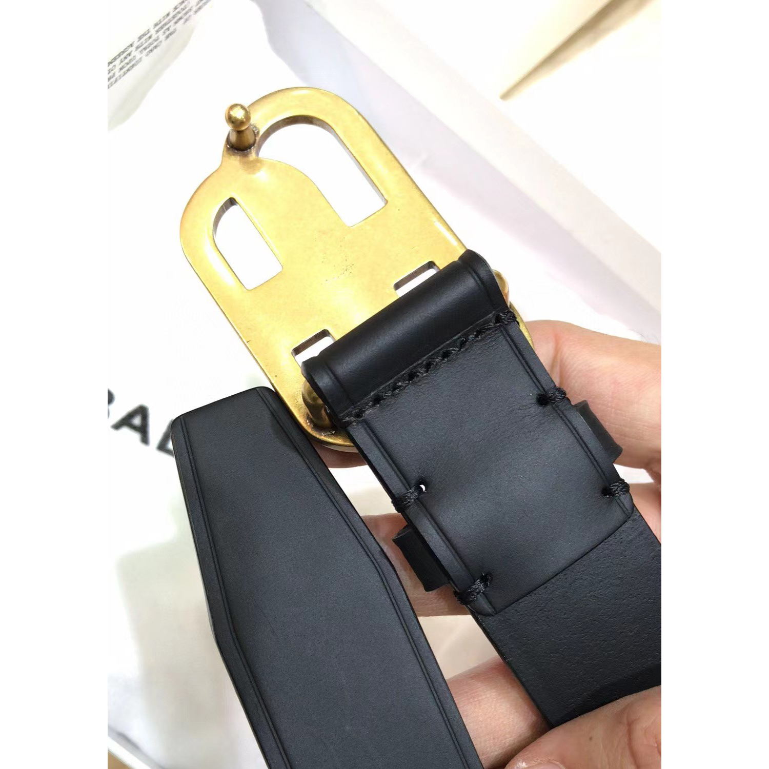 Balenciaga Black Bb Belt With Golden Buckle - DesignerGu