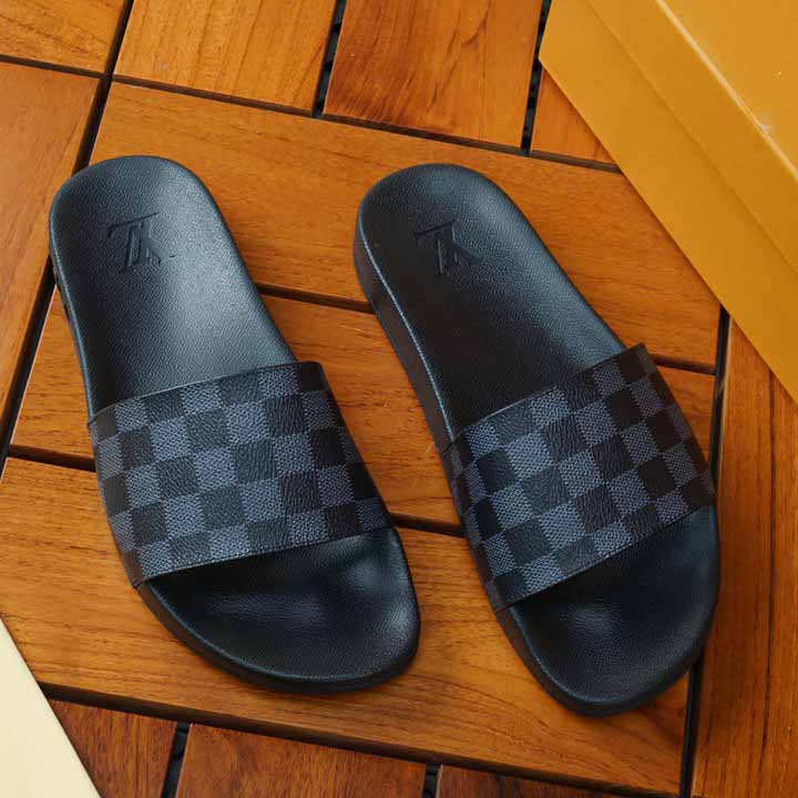 Louis Vuitton Black Damier Sandals - DesignerGu