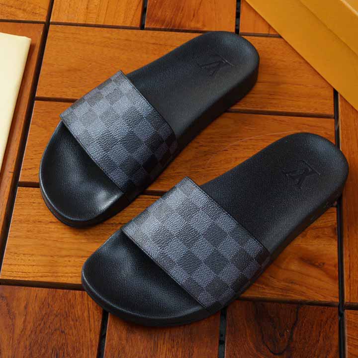 Louis Vuitton Black Damier Sandals - DesignerGu