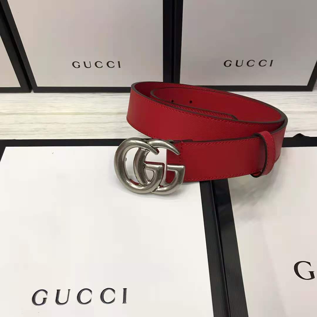 Gucci Red Leather Belt With Double G Buckle - DesignerGu