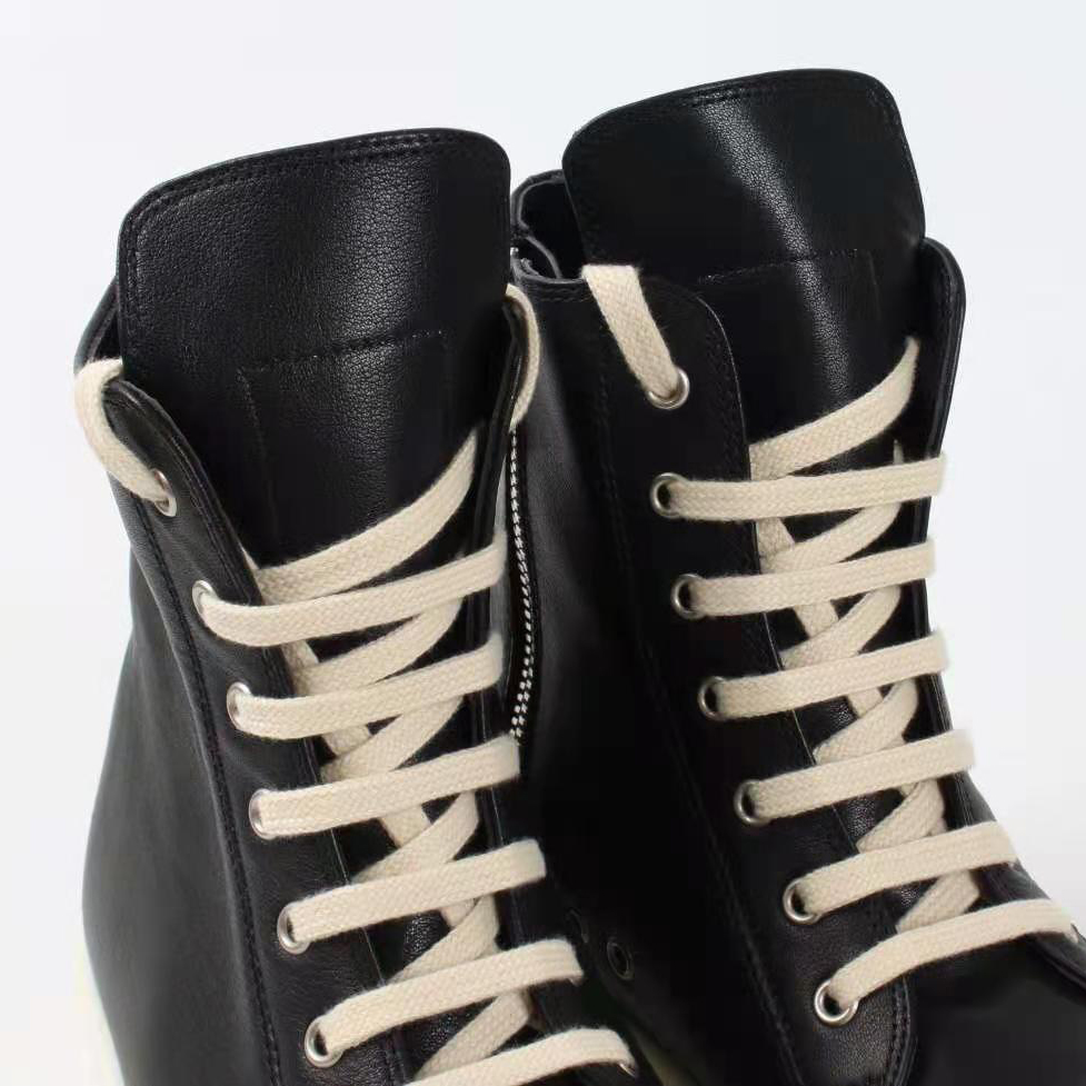 Rick Owens Black Leather High Top Sneakers - DesignerGu