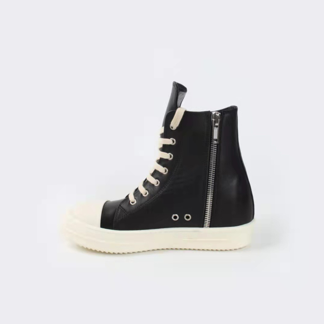 Rick Owens Black Leather High Top Sneakers - DesignerGu