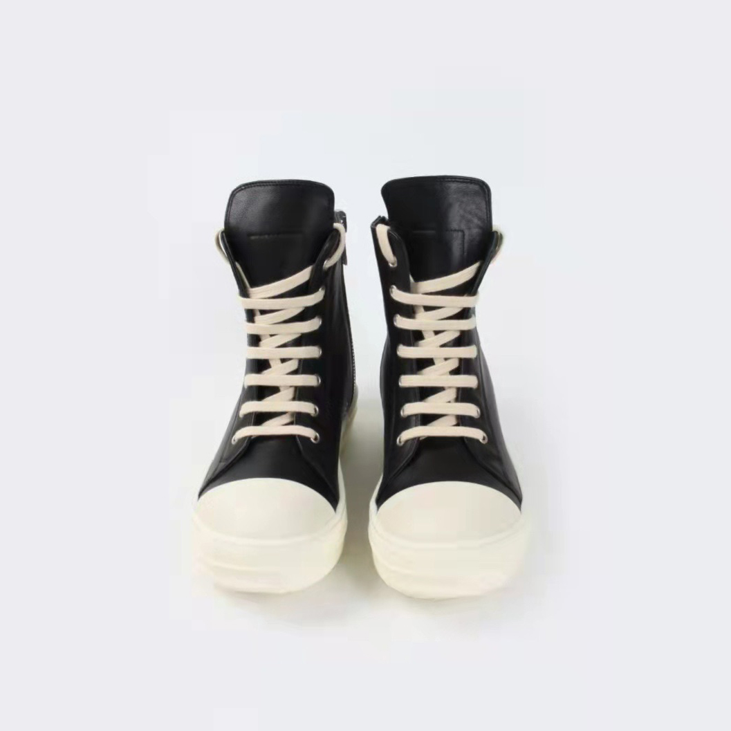 Rick Owens Black Leather High Top Sneakers - DesignerGu