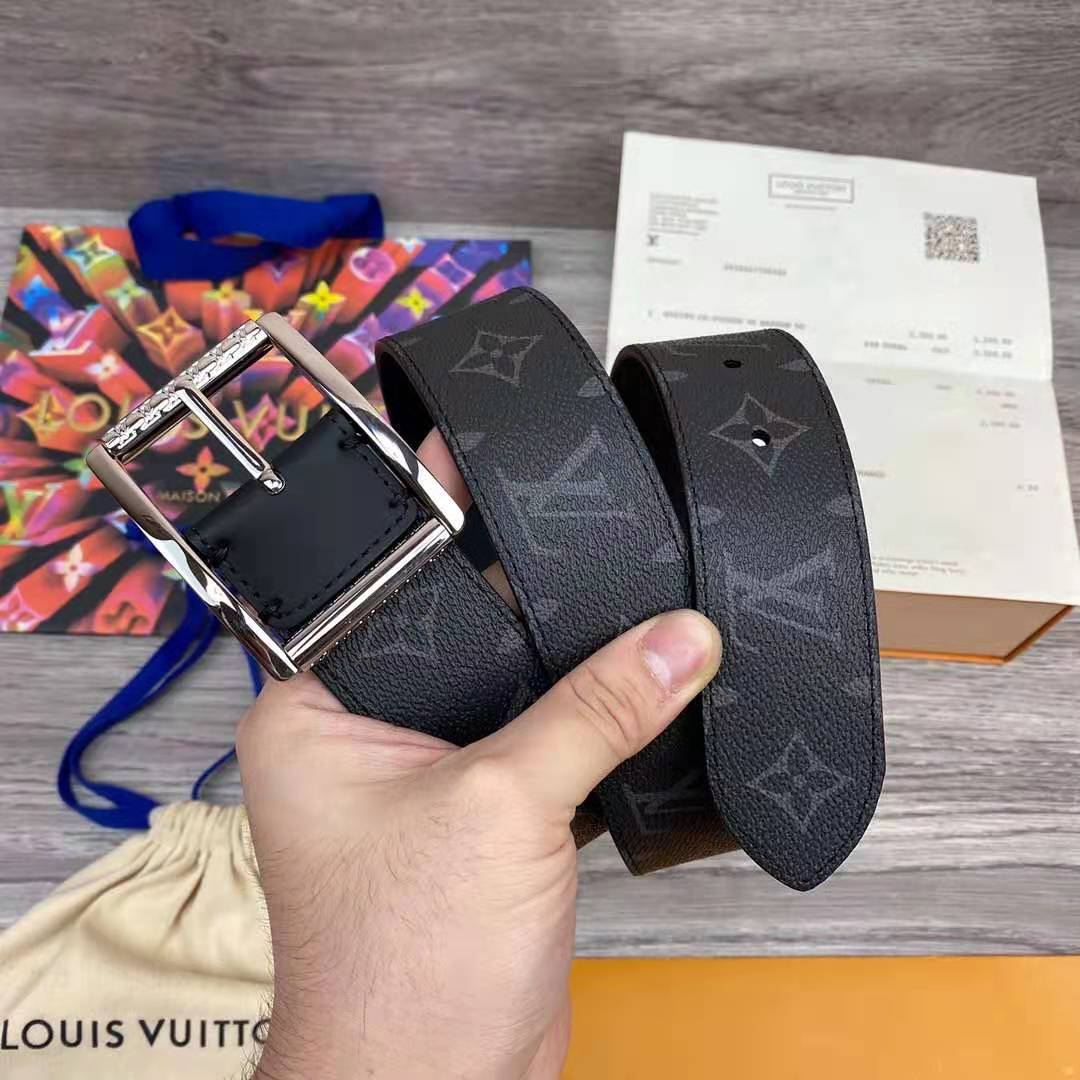 Louis Vuitton Monogram Belt with Silver Buckle - DesignerGu