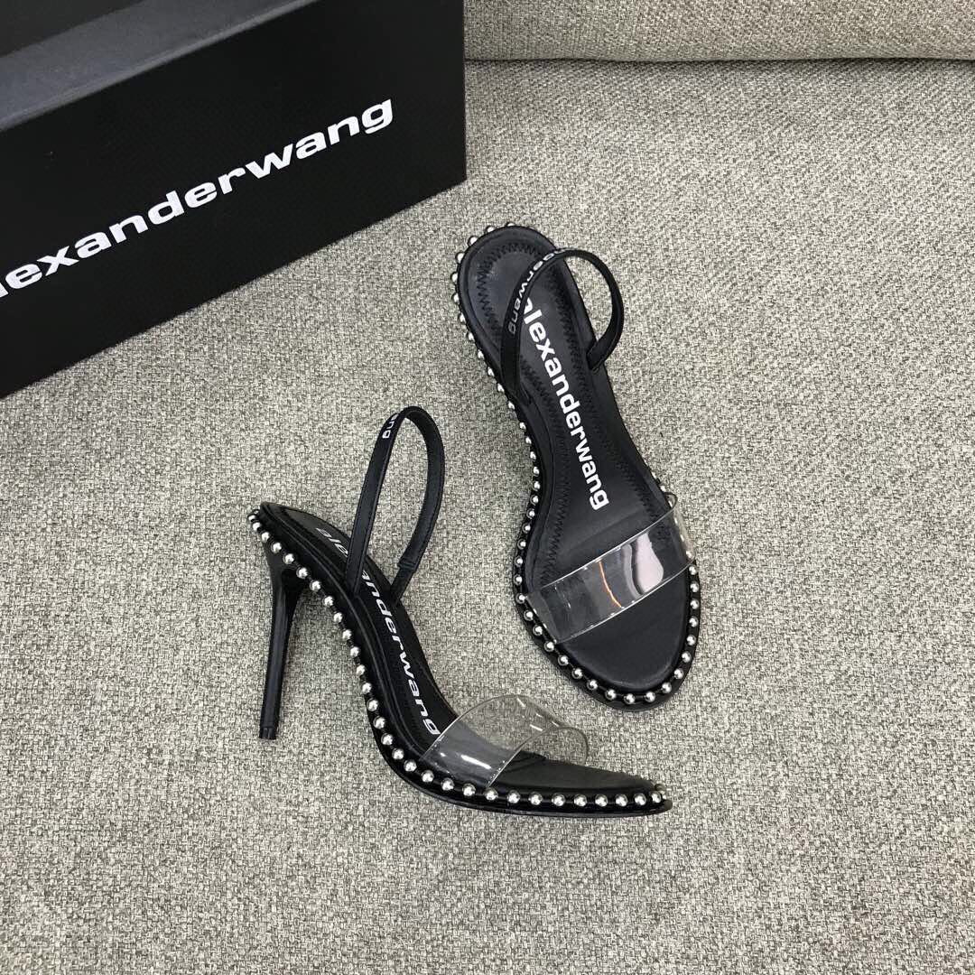 Alexander Wang Nova Satin Crystal Sandal In Black - DesignerGu