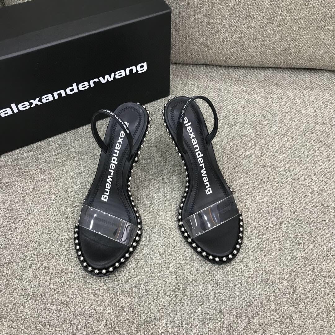 Alexander Wang Nova Satin Crystal Sandal In Black - DesignerGu