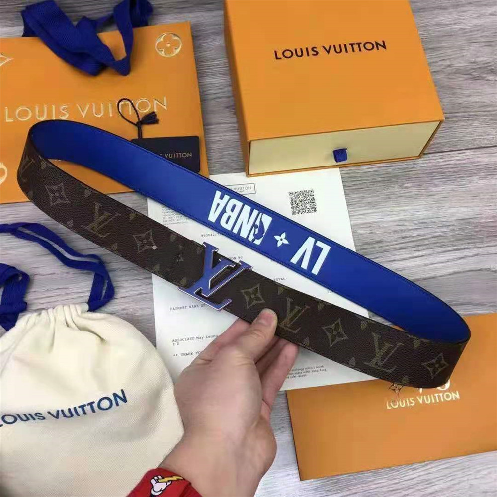 Louis Vuitton Monogram Reversible Belt with Blue Buckle - DesignerGu