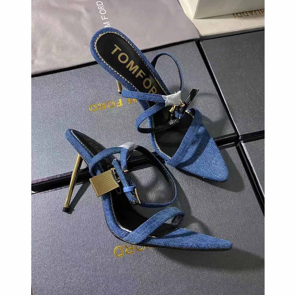 Tom Ford 10cm Denim Lock&Key Stiletto Sandals - DesignerGu