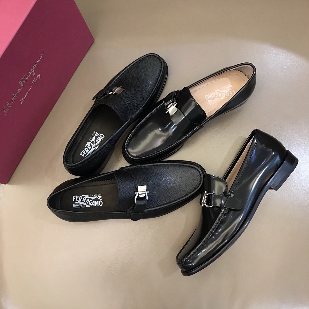 Ferragamo Black Leather Shinny shoes - DesignerGu