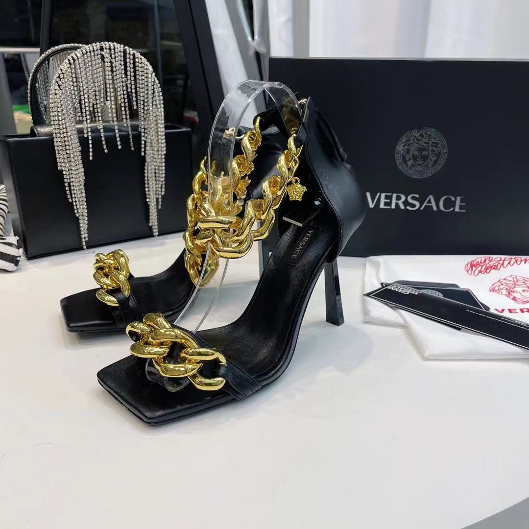 Versace Medusa Chain Nappa Leather Sandals (9.5cm) - DesignerGu