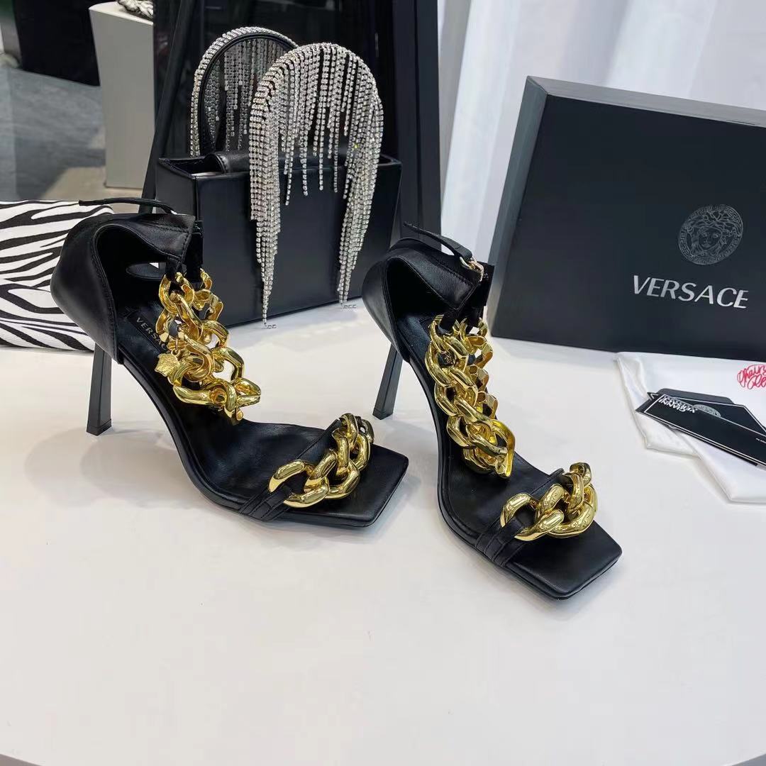 Versace Medusa Chain Nappa Leather Sandals (9.5cm) - DesignerGu