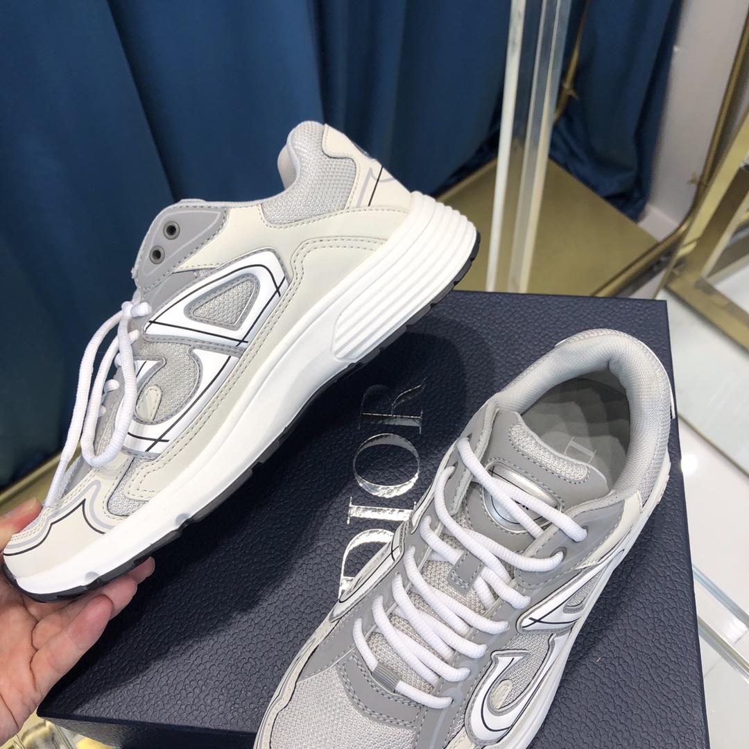 Dior B30 Sneaker Gray Mesh And White Technical Fabric - DesignerGu