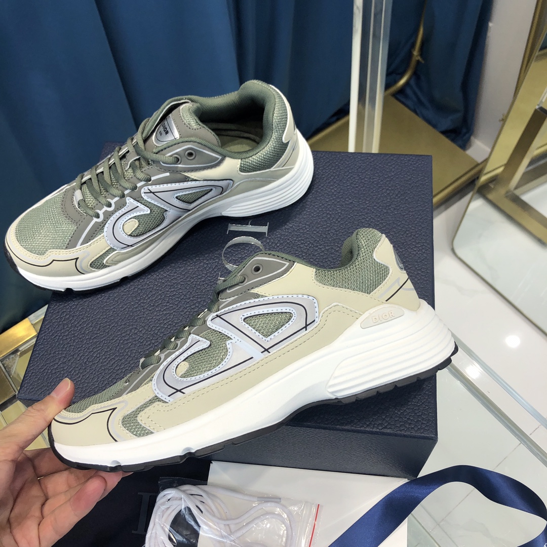 Dior B30 Sneaker Olive Mesh And Cream Technical Fabric - DesignerGu