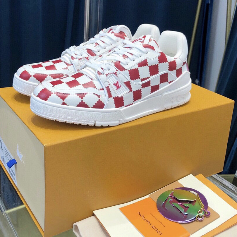 Louis Vuitton Trainer Sneaker Red White Damier - DesignerGu