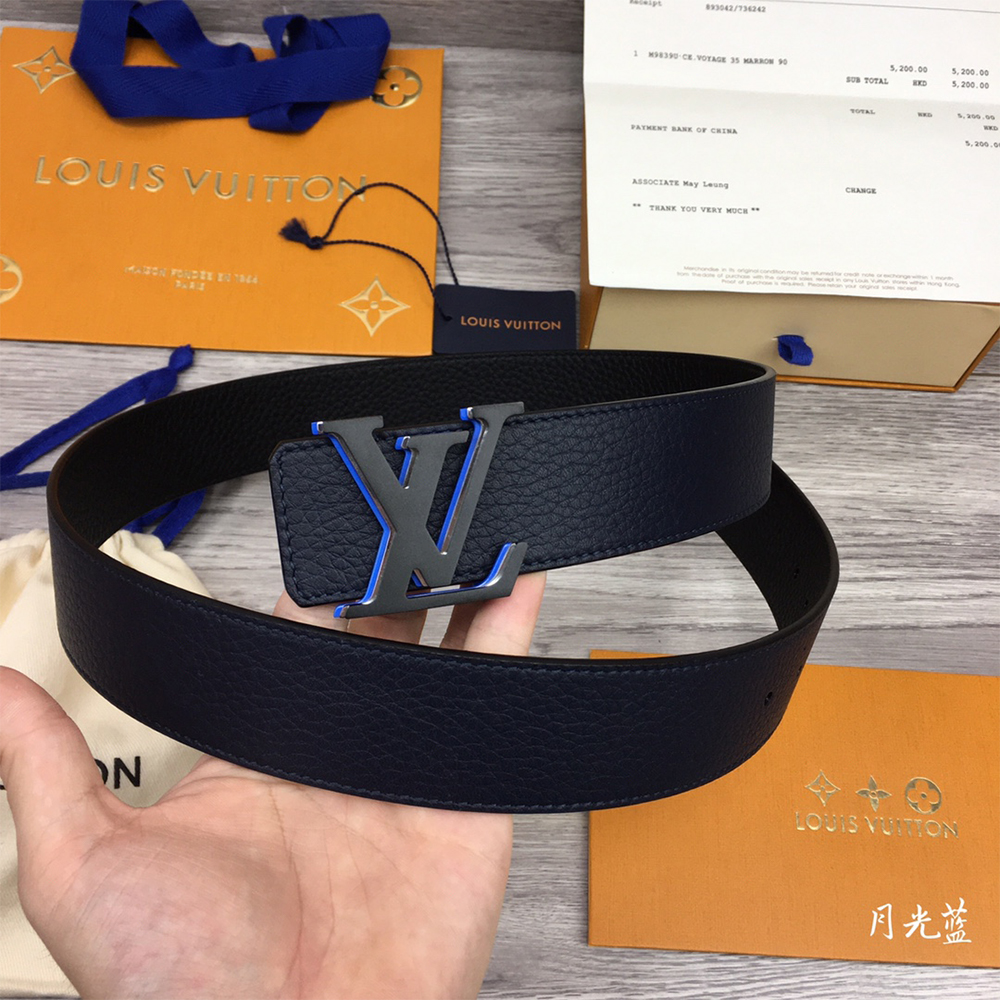 Louis Vuitton 40MM Belt In Black With Blue Buckle - DesignerGu