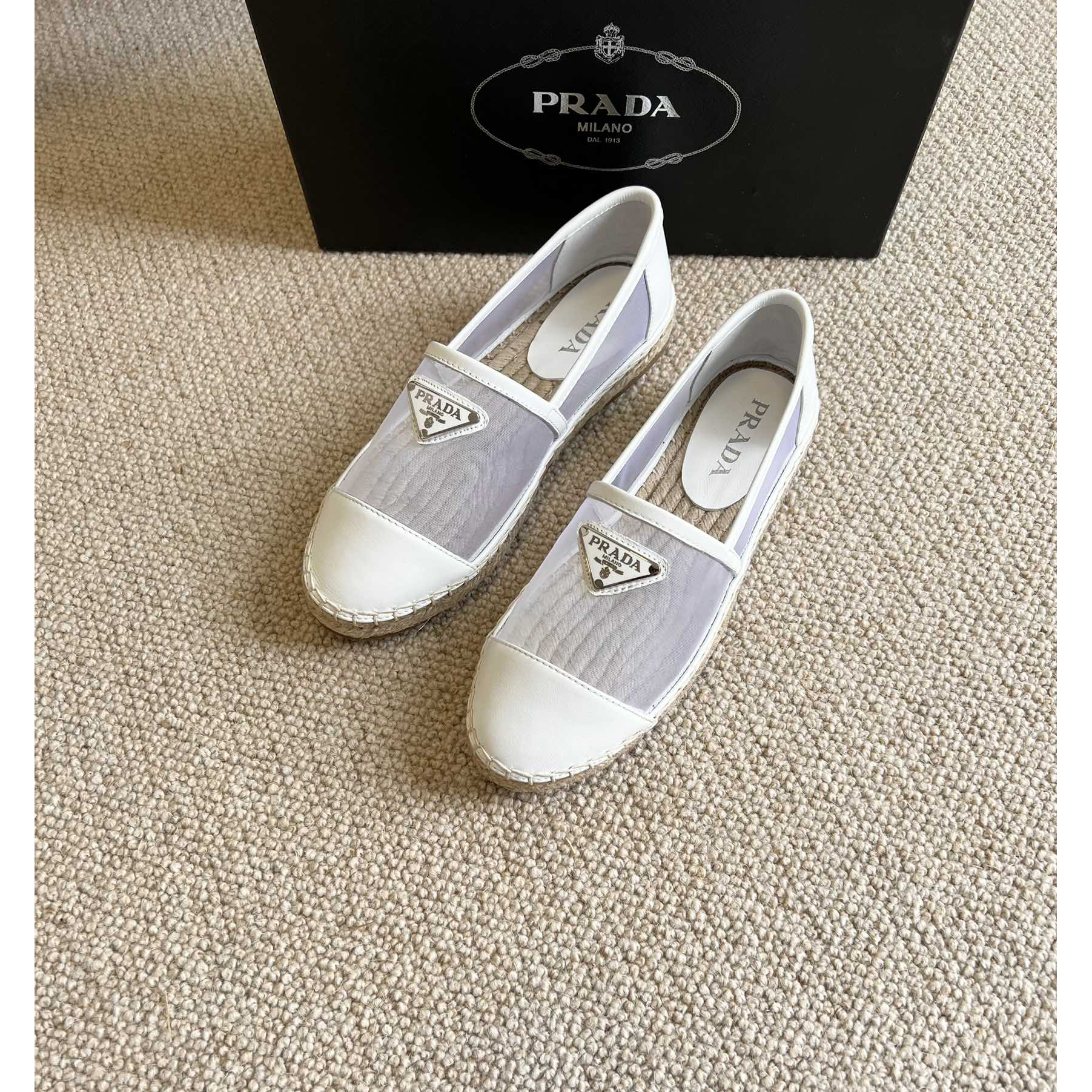 Prada  Logo  Woman White Loafers - DesignerGu