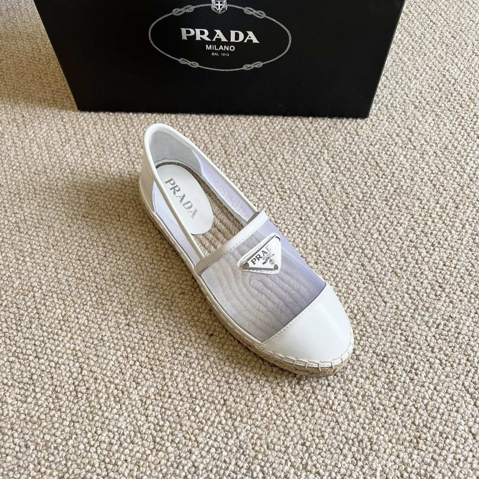 Prada  Logo  Woman White Loafers - DesignerGu