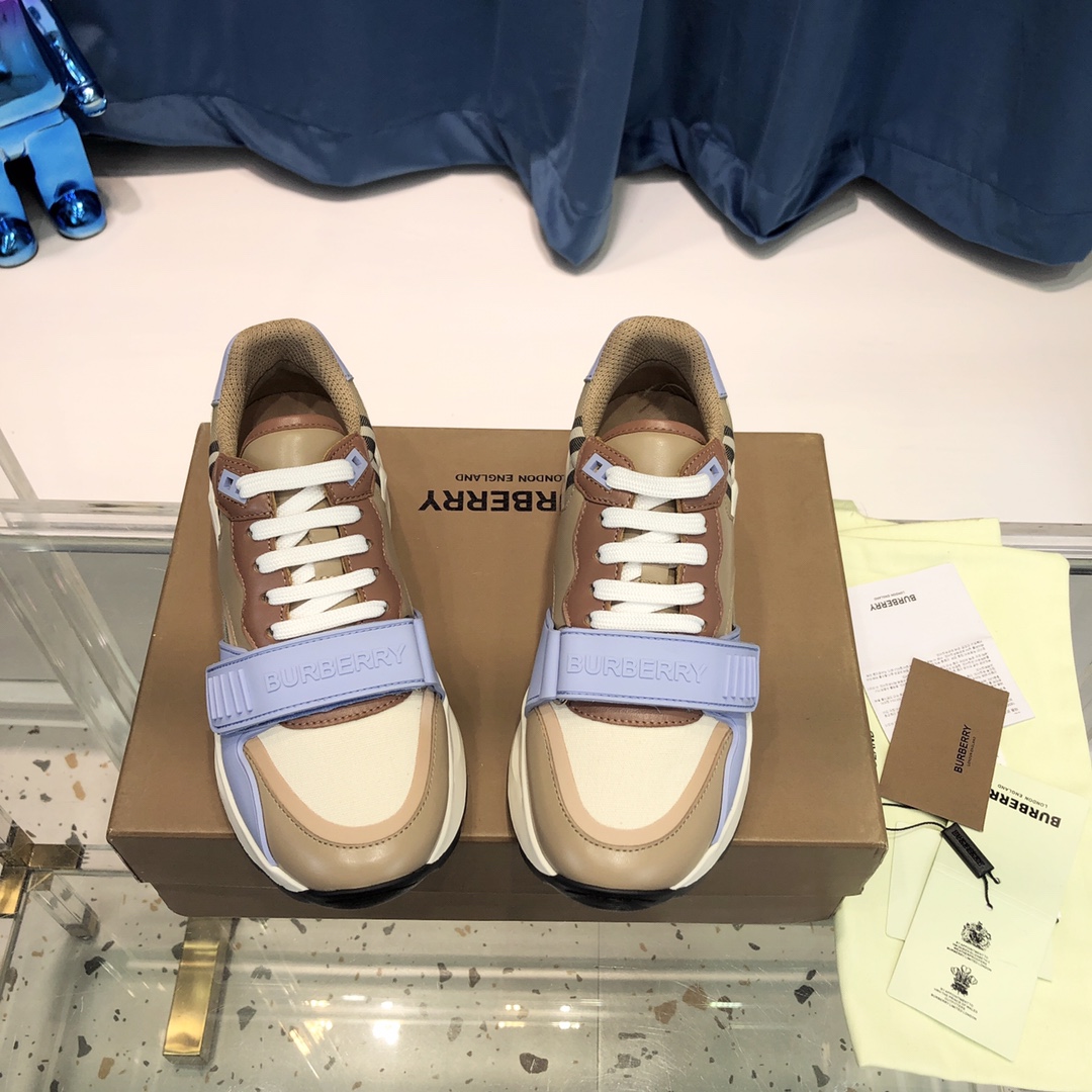 Burberry Check Cotton Canvas And Leather Sneakers - DesignerGu