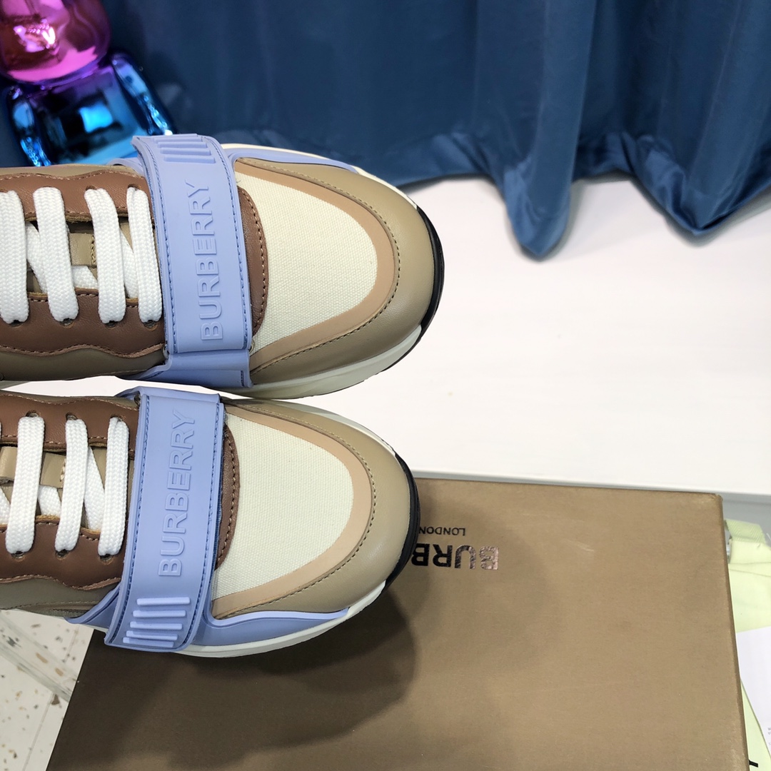 Burberry Check Cotton Canvas And Leather Sneakers - DesignerGu