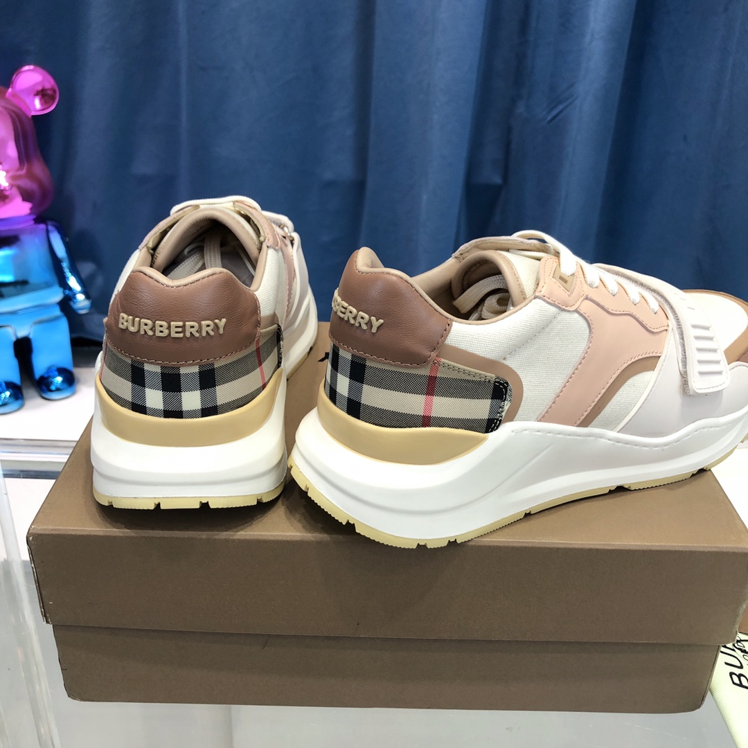 Burberry Check Cotton Canvas And Leather Sneakers - DesignerGu