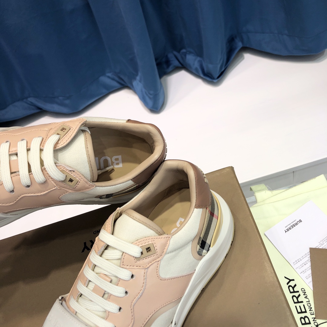 Burberry Check Cotton Canvas And Leather Sneakers - DesignerGu