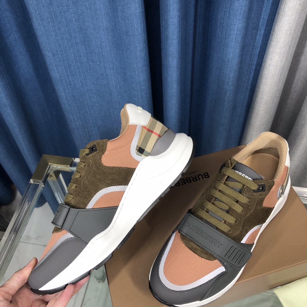 Burberry Check Cotton Canvas And Leather Sneakers - DesignerGu