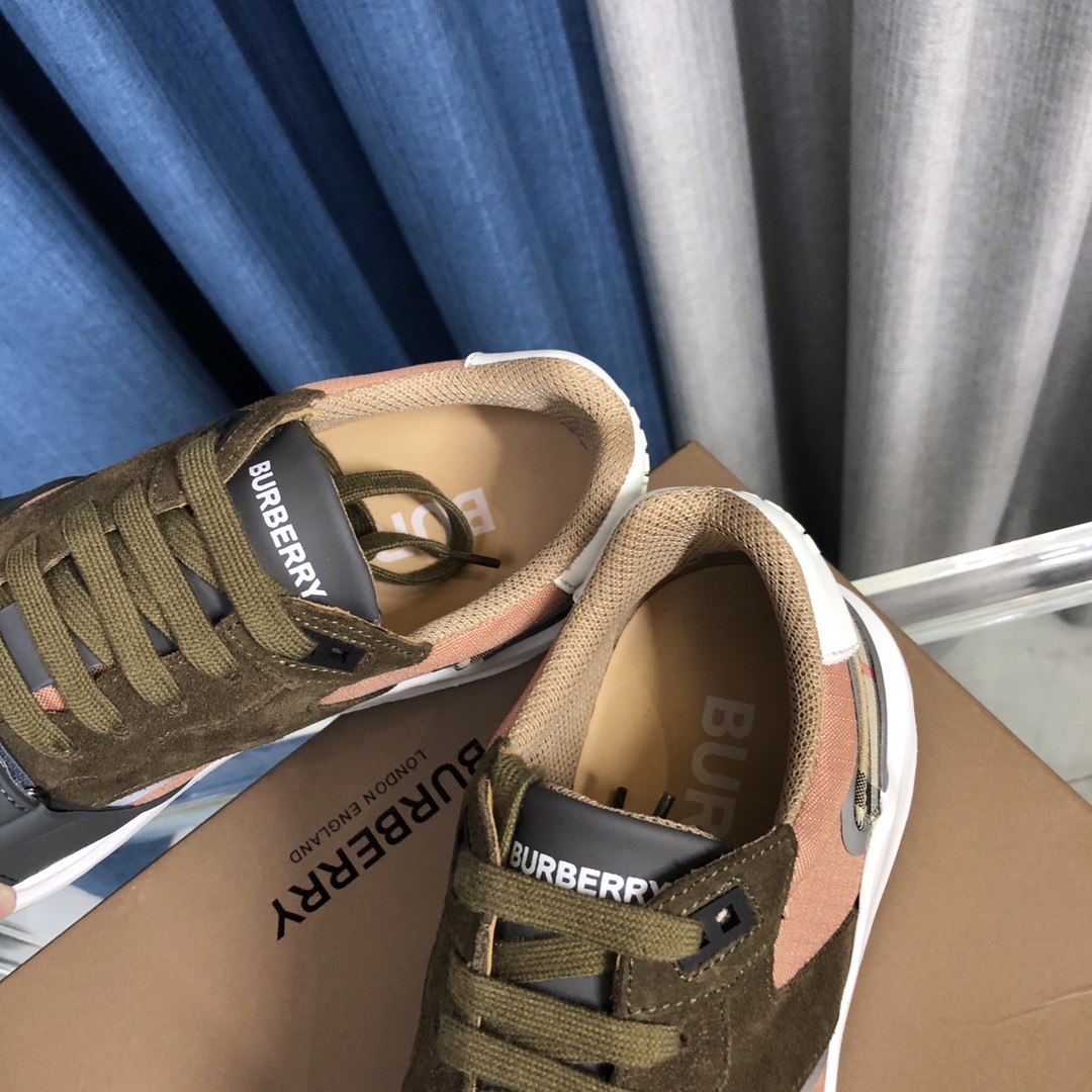 Burberry Check Cotton Canvas And Leather Sneakers - DesignerGu