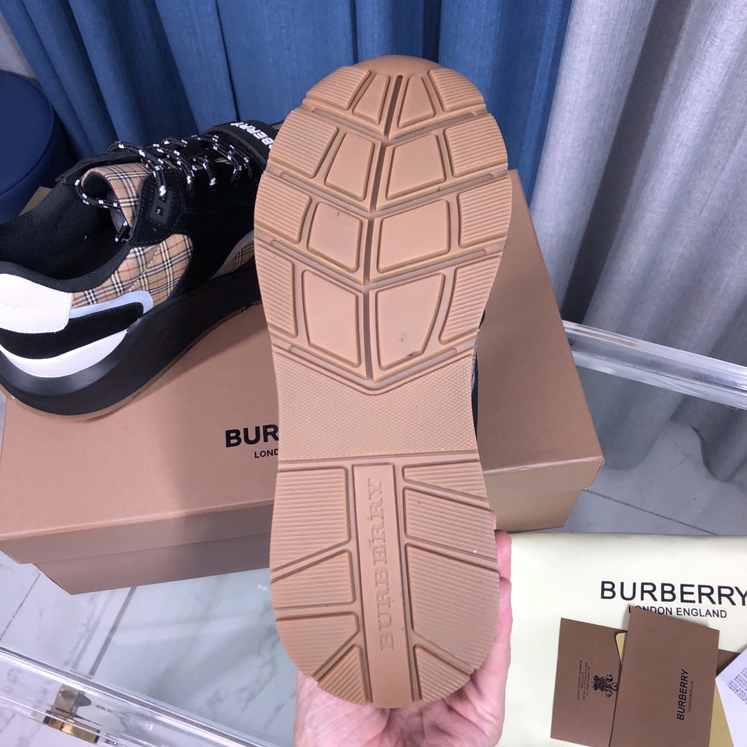 Burberry Check Cotton Canvas And Leather Sneakers - DesignerGu