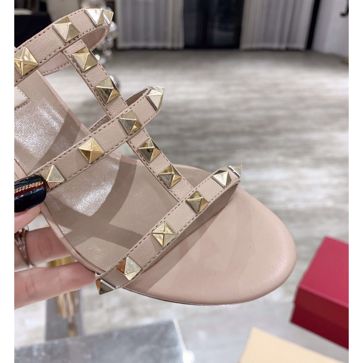 Saint Laurent Rockstud Caged 60mm Slide Sandals - DesignerGu