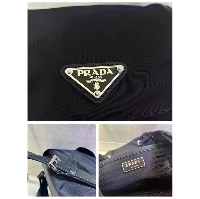 Prada Logo Plaque Backpack(23.5-28-12cm) - DesignerGu